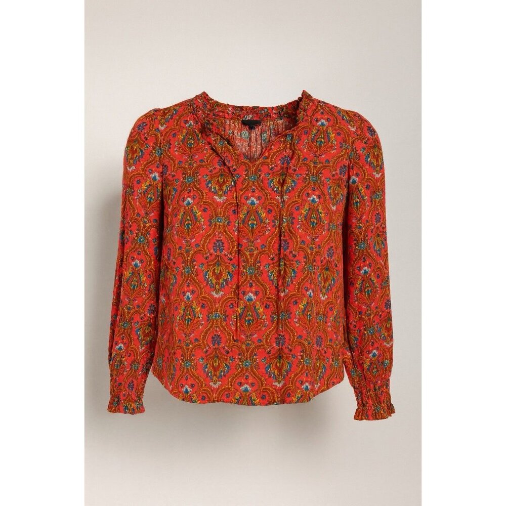 Talbots Red Floral Long Sleeve Blouse Sm Petite